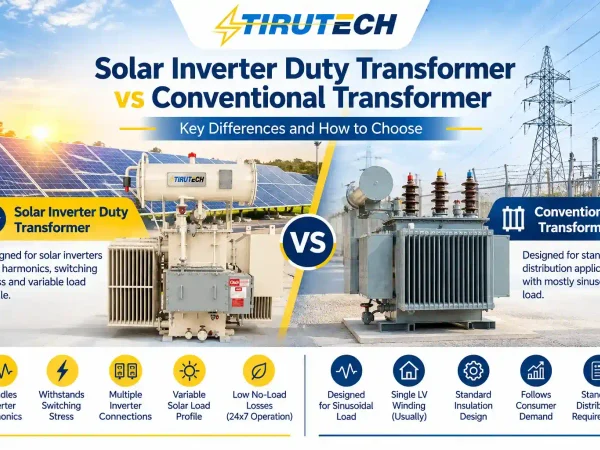 Solar inverter duty transformer vs conventional transformer comparison for solar power plants