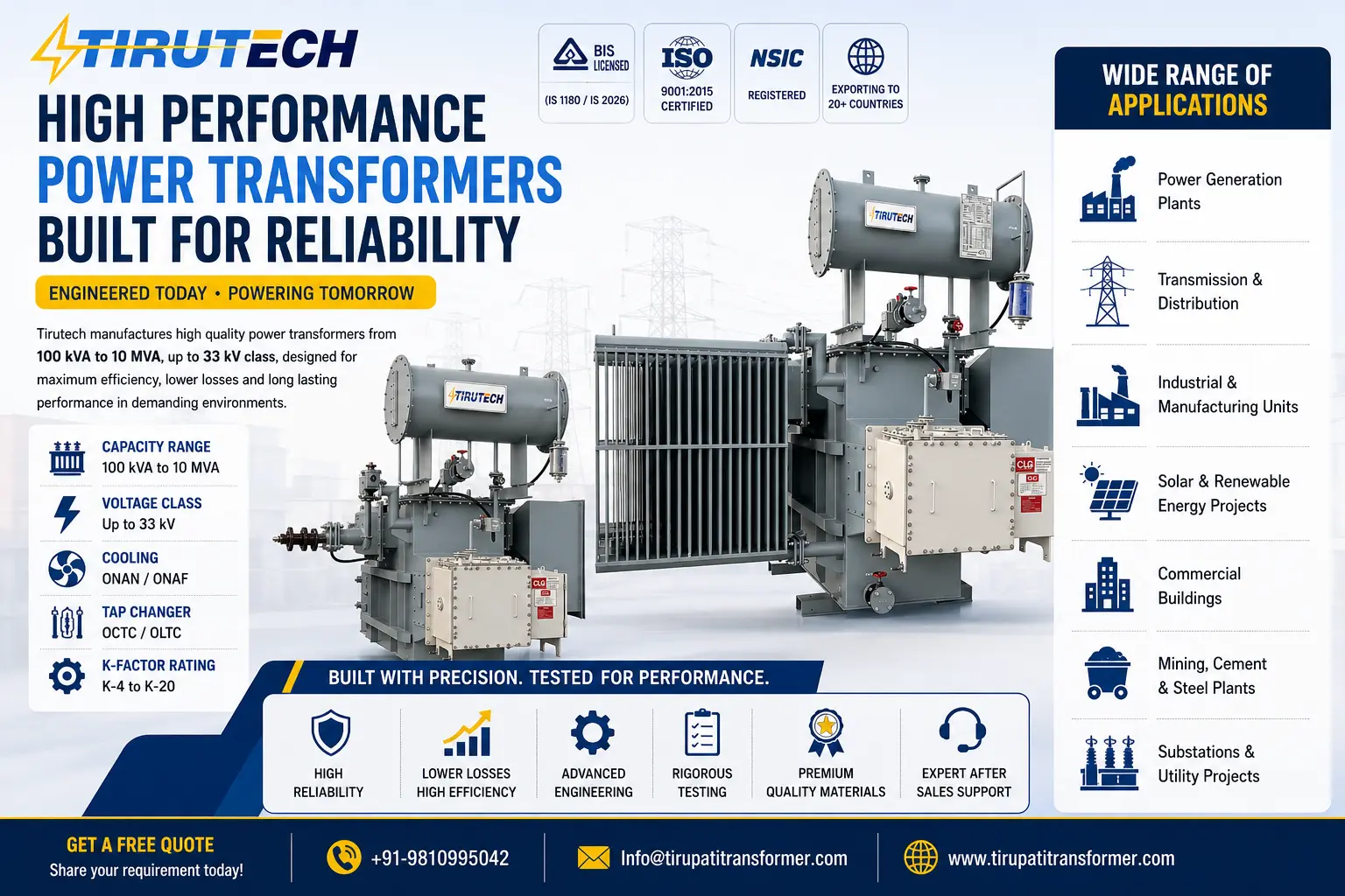 Top Power Transformer Manufacturers India – Tirutech high performance power transformers